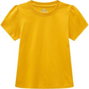 Family Feeling Girl Tshirts Short Sleeve Crewneck Kids T-Shirts Top Tee(Yellow)