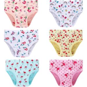 Family Feeling Girls’ 100% Cotton Underwear – Comfortable & Breathable Panties for Kids(6 Pack – Flower/Cartoon/Animal Print)