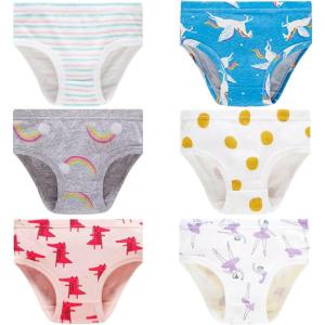 Family Feeling Girls’ 100% Cotton Underwear – Comfortable & Breathable Panties for Kids(6 Pack – Polka/Cartoon/Animal Print/Stripes)