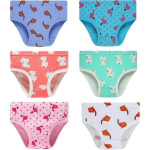Family Feeling Girls’ 100% Cotton Underwears – Comfortable & Breathable Printed Pattern Panties for Child(6 Pack – Cat)