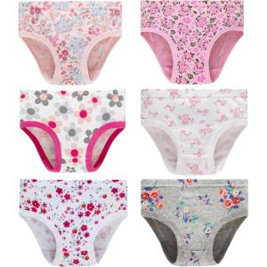 Family Feeling Girls’ 100% Cotton Underwears – Comfortable & Breathable Printed Pattern Panties for Child(6 Pack – Flower)