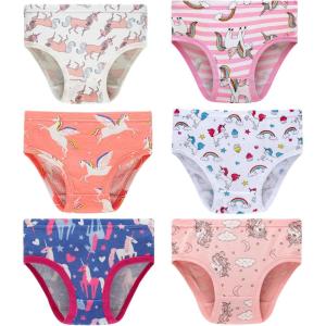 Family Feeling Girls’ 100% Cotton Underwears – Comfortable & Breathable Printed Pattern Panties for Child(6 Pack – Unicorn)