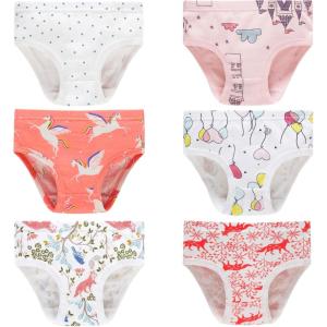 Family Feeling Girls’ Soft Underwear – Comfortable & Breathable Printed Pattern Panties for Kids(6 Pack – Balloon/Cartoon/Animal Print)