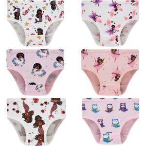 Family Feeling Girls’ Soft Underwear – Comfortable & Breathable Printed Pattern Panties for Kids(6 Pack – Mermaid/Cartoon/Animal Print)