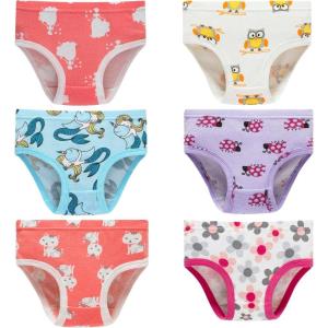 Family Feeling Girls’ Soft Underwear – Comfortable & Breathable Printed Pattern Panties for Kids(6 Pack -Owl/Cartoon/Animal Print)