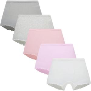 Family Feeling Soft Cotton Girls’ Boyshort Panties Brief Underwear(5 Pack -Pink/White/Grey)