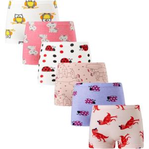 Family Feeling Soft Cotton Girls’ Boyshort Panties Brief Underwear(6 Pack -Animal Printing)