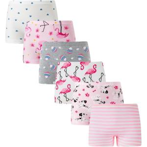 Family Feeling Soft Cotton Girls’ Boyshort Panties Brief Underwear(6 Pack -Animal Printing/Flamingo)