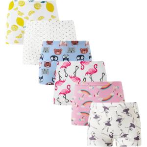 Family Feeling Soft Cotton Girls’ Boyshort Panties Brief Underwear(6 Pack -Animal Printing/Orange Print)