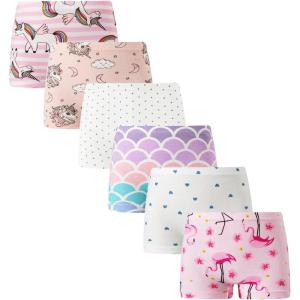 Family Feeling Soft Cotton Girls’ Boyshort Panties Brief Underwear(6 Pack -Animal Printing/Star/Heart)