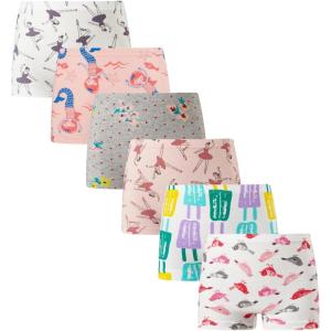 Family Feeling Soft Cotton Girls’ Boyshort Panties Brief Underwear(6 Pack -Pattern Printing)