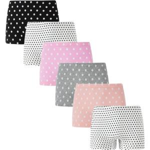 Family Feeling Soft Cotton Girls’ Boyshort Panties Brief Underwear(6 Pack -Polka Dot)