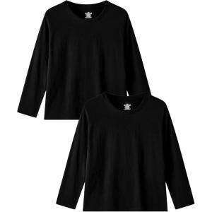 Family Feeling Kids Long Sleeve Crewneck Tshirt Boys Plain T-Shirt(Black)