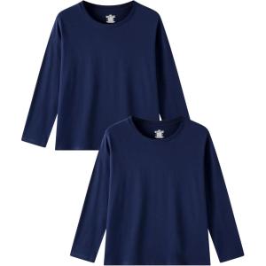 Family Feeling Kids Long Sleeve Crewneck Tshirt Boys Plain T-Shirt(Navy)