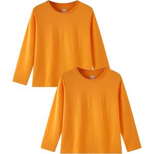 Family Feeling Kids Long Sleeve Crewneck Tshirt Boys Plain T-Shirt(Orange)