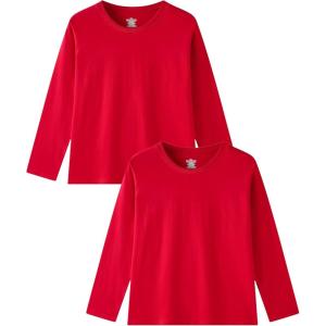 Family Feeling Kids Long Sleeve Crewneck Tshirt Boys Plain T-Shirt(Red)