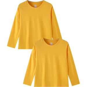 Family Feeling Kids Long Sleeve Crewneck Tshirt Boys Plain T-Shirt(Yellow)