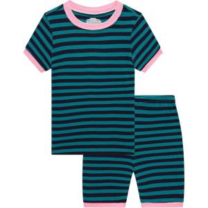 Family Feeling Little Girls Striped Blue Pajamas Short Sleeve Summer 100% Cotton Kid Pjs 6