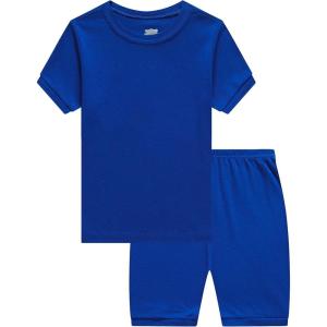 Family Feeling Boys Girls Kids Pajamas Solid Colors 2 Piece Summer Pajama Short Sets 100% Cotton Toddler Blue Size 4T