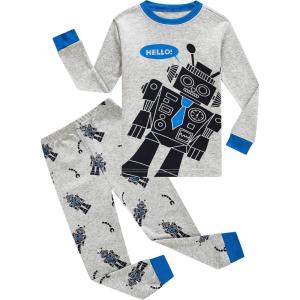Family Feeling Little Boys Pajamas Sets 100% Cotton Long sleeve Pjs(Robot/F2)