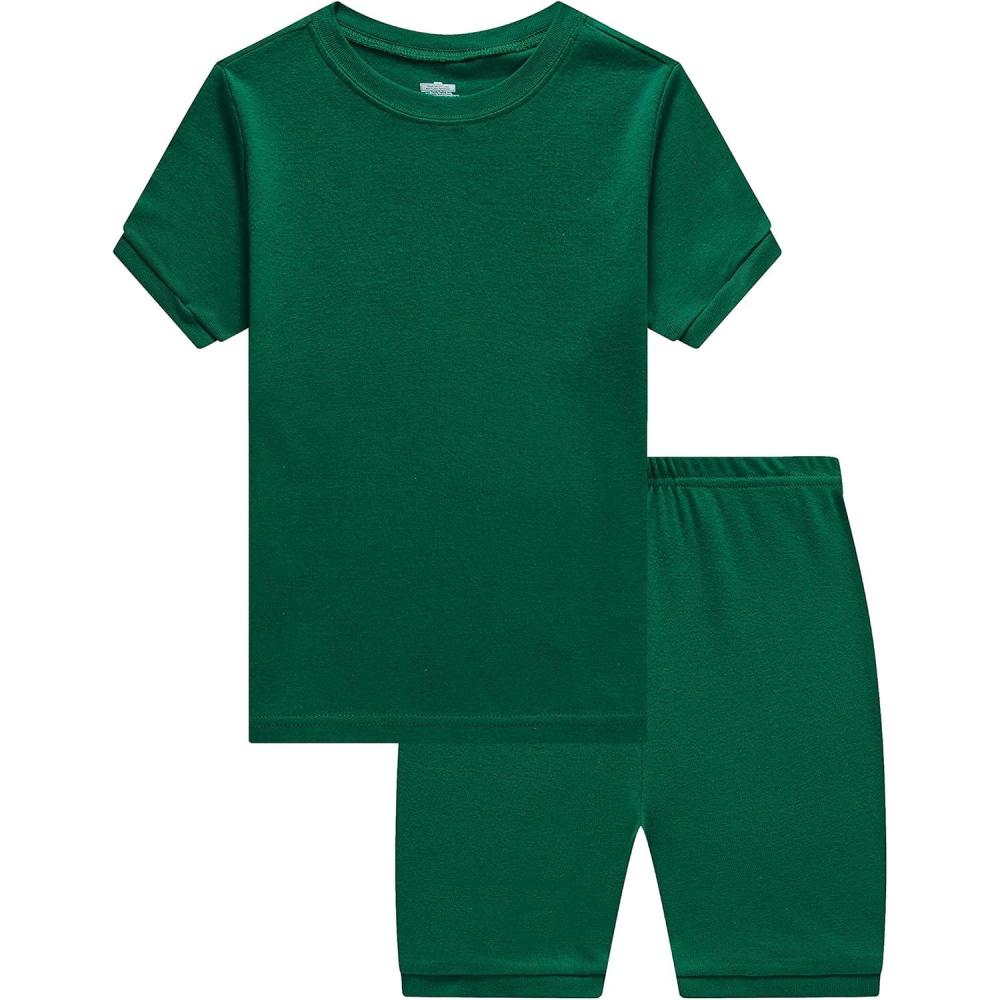 imageFamily Feeling Boys Girls Kids Pajamas Solid Colors 2 Piece Summer Pajama Short Sets 100 Cotton Toddler Dark Green Size 4T