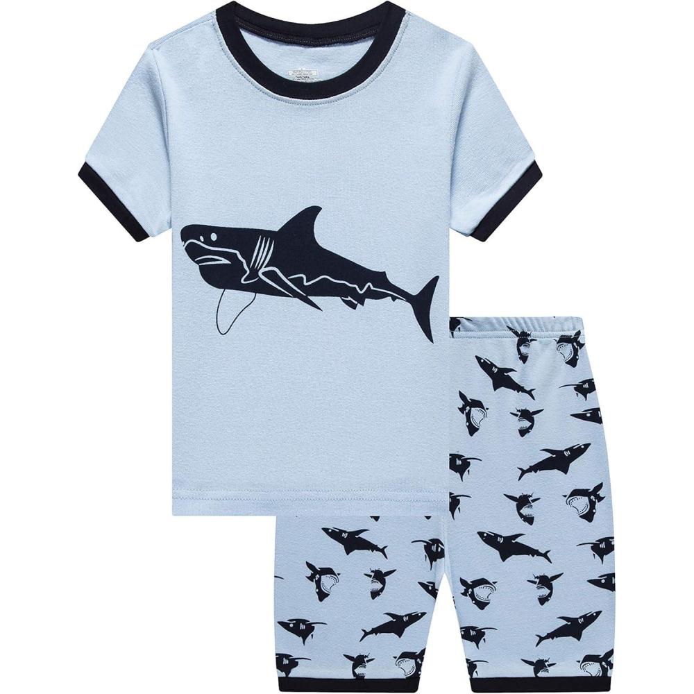 imageFamily Feeling Shark Little Boys Shorts Set Pajamas 100 Cotton Sleepwear Kid Blue Size 6