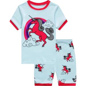 Family Feeling 4 Piece Little Boys Dinosaur Summer Pajamas Short Sets Cotton Sleepwear Size 6