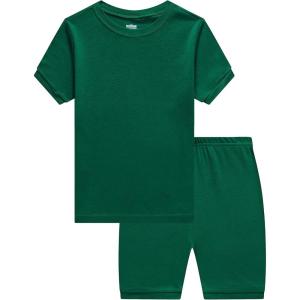 Family Feeling Boys Girls Kids Pajamas Solid Colors 2 Piece Summer Pajama Short Sets 100% Cotton Toddler Dark Green Size 4T