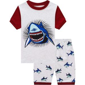 Family Feeling Shark Little Boys Short Sleeve Summer Pjs Pajamas 100% Cotton Sleepwear Size 7
