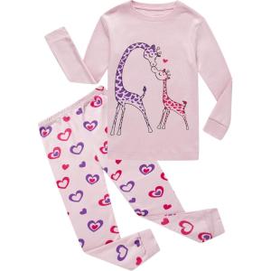 Family Feeling Little Boys Pajamas Sets 100% Cotton Long sleeve Pjs(Giraffe/Pink56)