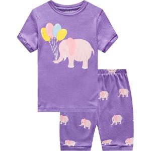 Family Feeling Giraffe Little Girls’ Short Pajamas 100% Cotton Clothes(Elephant/F1)
