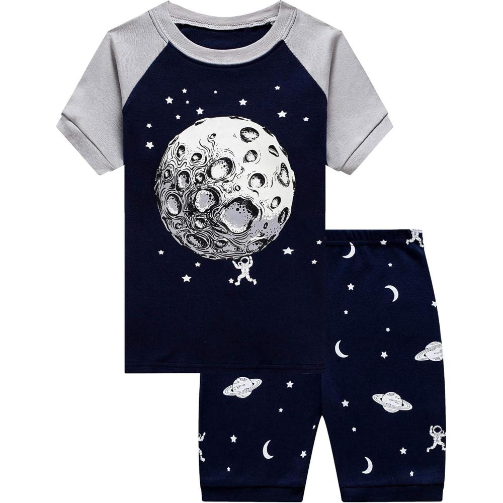 imageFamily Feeling Boys Summer Pajamas Sets Short SetsMoon PrintNavy Blue