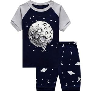 Family Feeling Boys Summer Pajamas Sets Short Sets(Moon Print/Navy Blue)