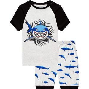 Family Feeling Little Big Boys Summer Pajamas Sets Short 100% Cotton Pjs(Shark/F3)