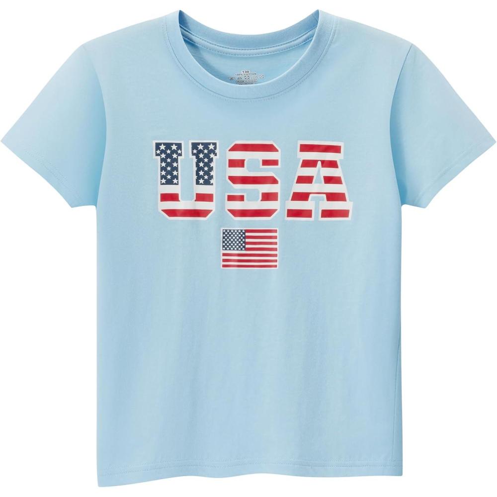 imageFamily Feeling Boys Short Sleeve Summer Crewneck Kids TShirts One Piece Girls TeeAmerican Flagblue