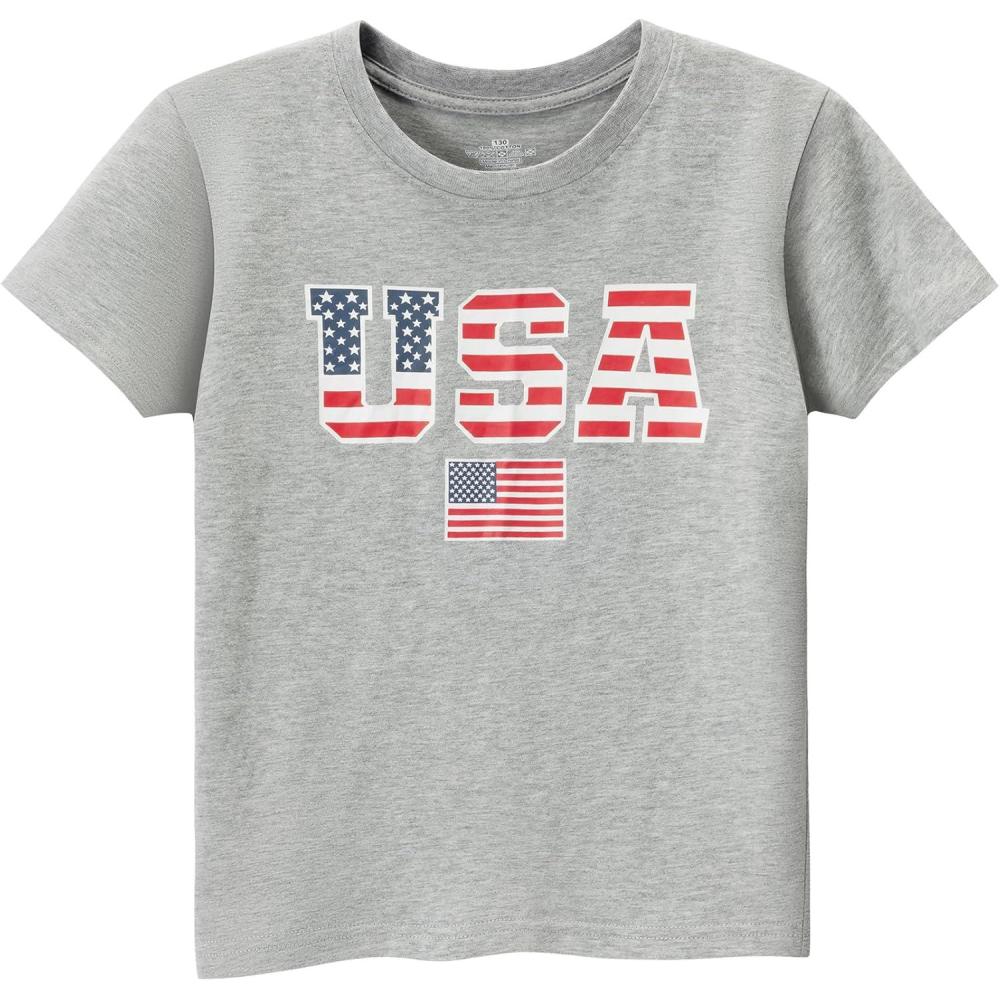 imageFamily Feeling Boys Short Sleeve Summer Crewneck Kids TShirts One Piece Girls TeeAmerican Flaggrey