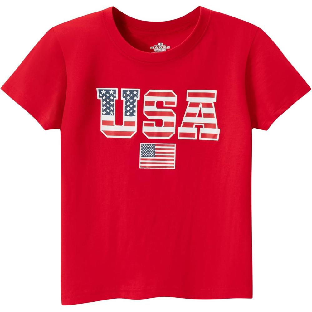 imageFamily Feeling Boys Short Sleeve Summer Crewneck Kids TShirts One Piece Girls TeeAmerican Flagred