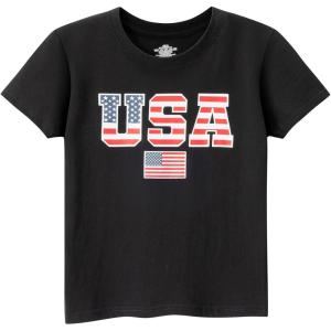 Family Feeling Boys Short Sleeve Summer Crewneck Kids T-Shirts One Piece Girls Tee(American Flag-black)